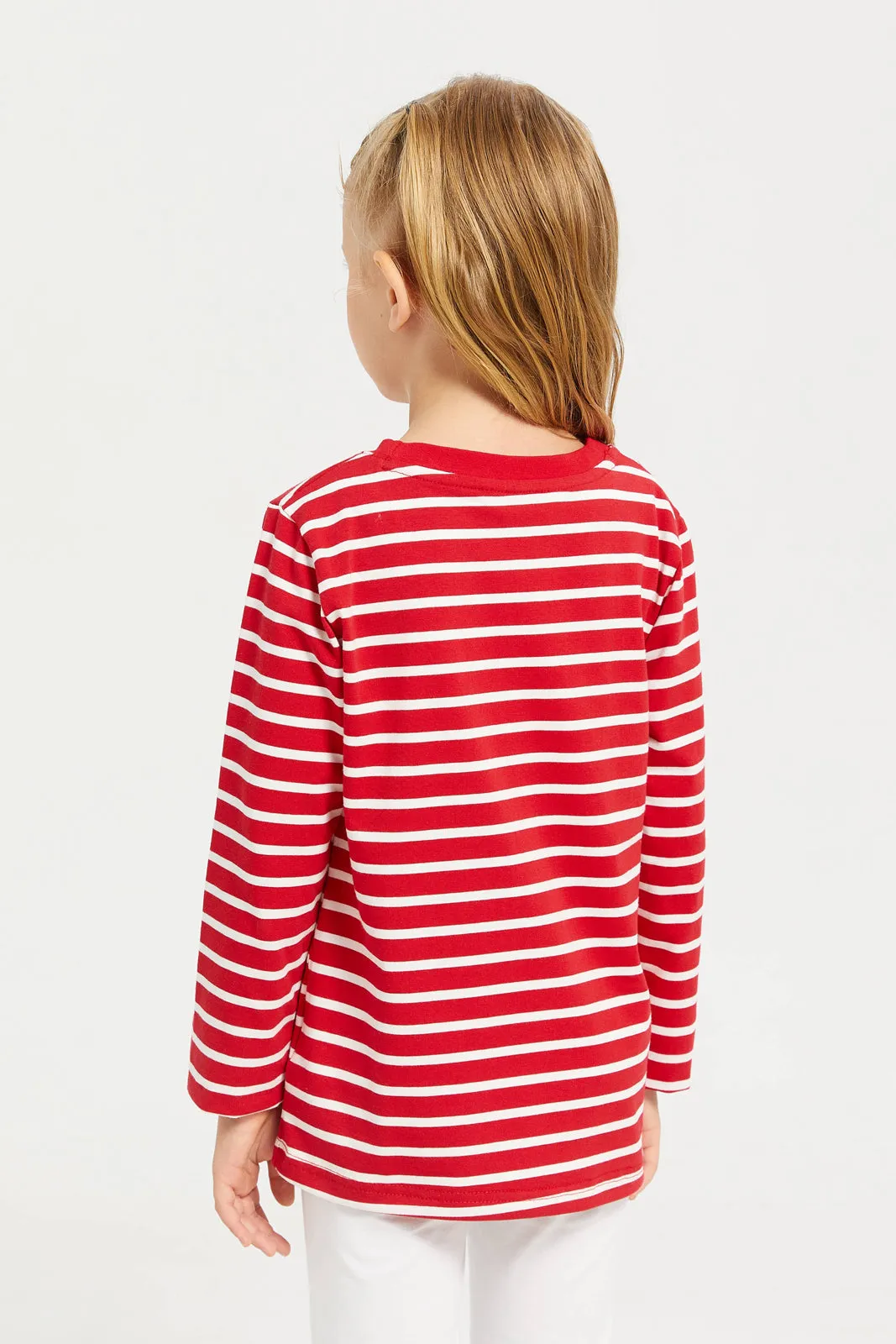 Girls Red Long Sleeve Striped T-Shirt