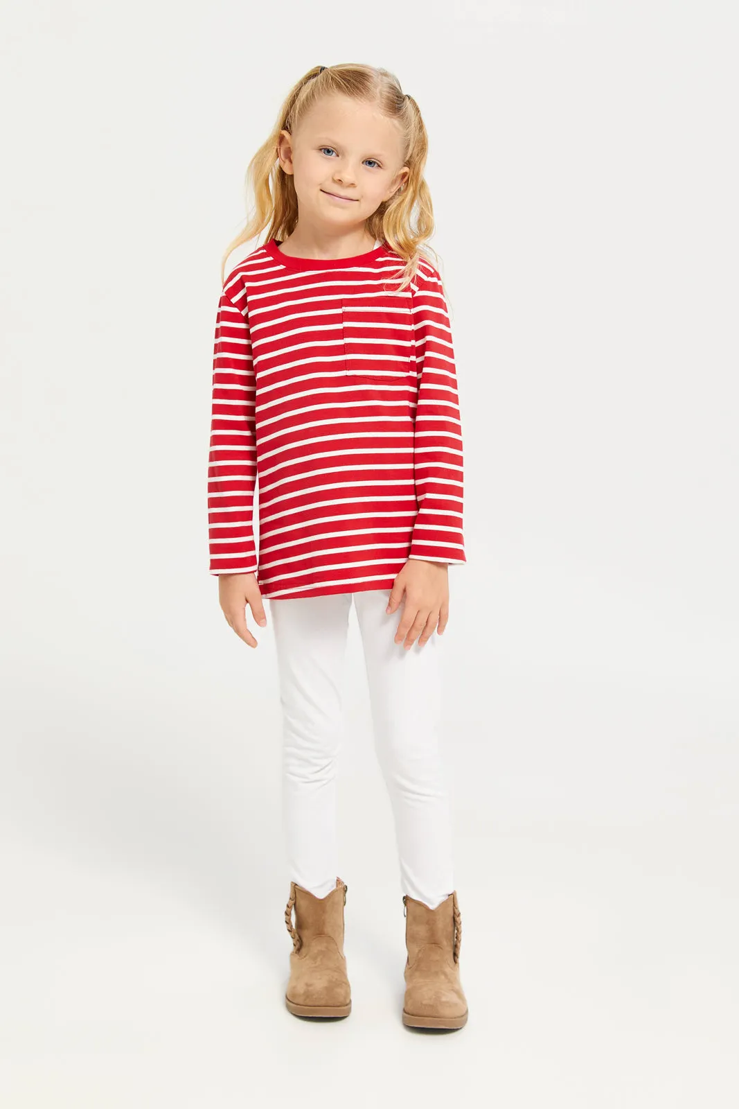 Girls Red Long Sleeve Striped T-Shirt