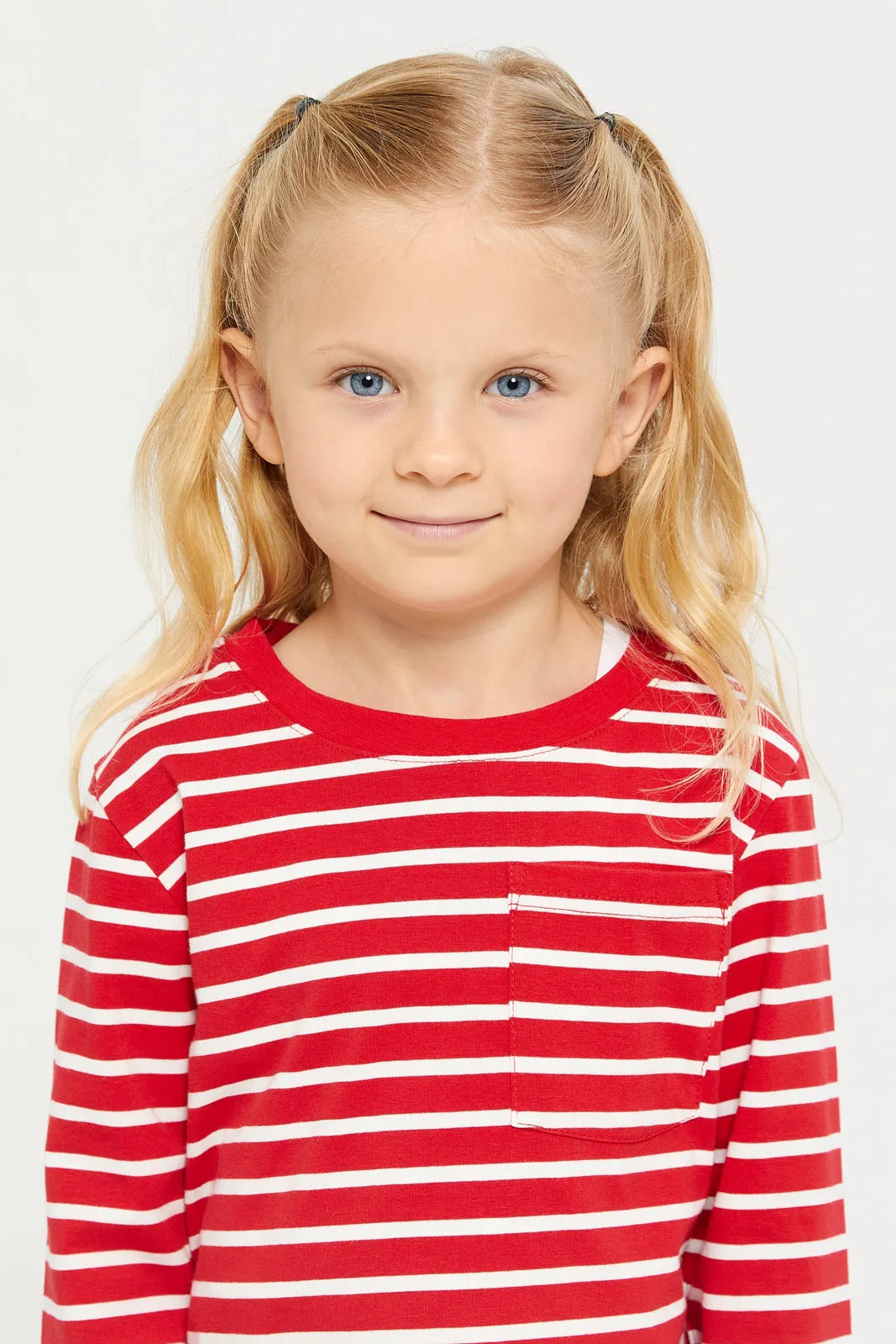 Girls Red Long Sleeve Striped T-Shirt