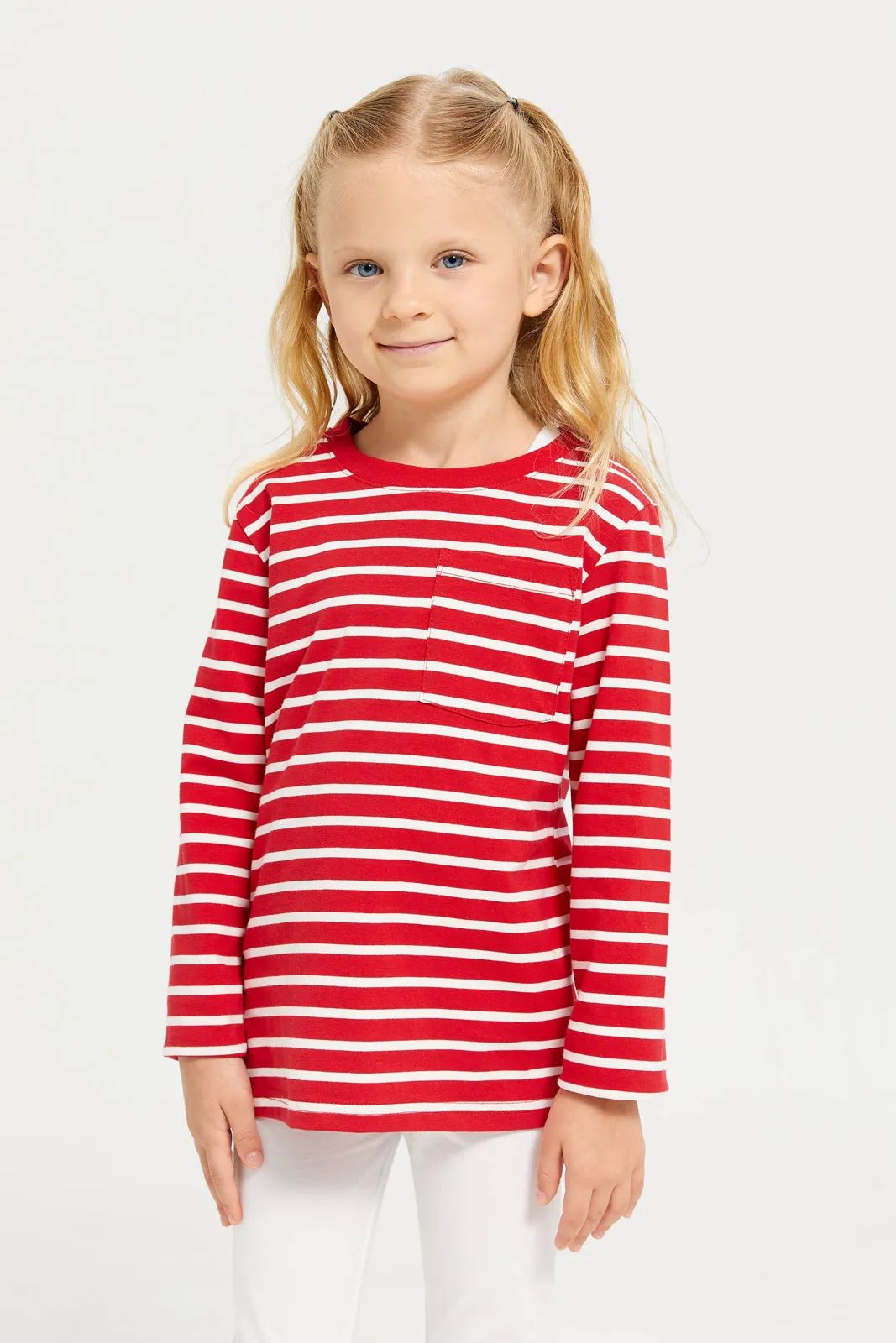 Girls Red Long Sleeve Striped T-Shirt