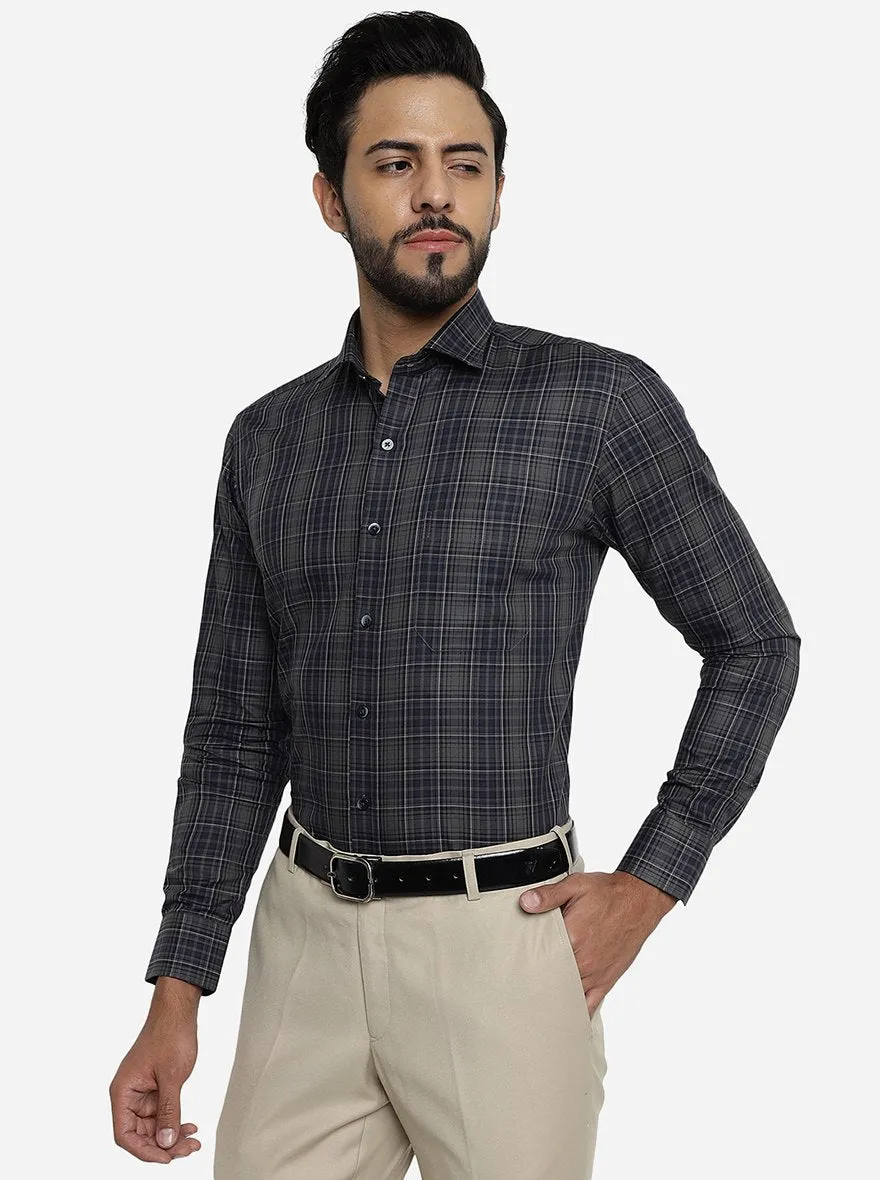 Grey Checked Slim Fit Formal Shirt | Metal