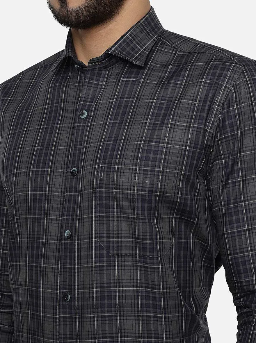 Grey Checked Slim Fit Formal Shirt | Metal