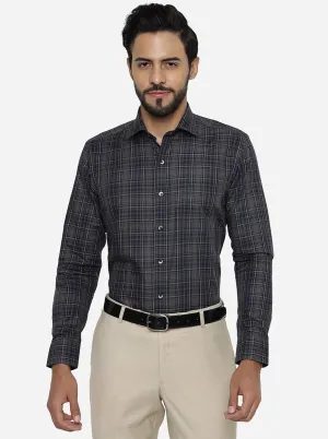 Grey Checked Slim Fit Formal Shirt | Metal