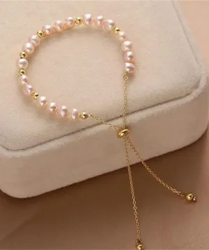 Handmade Original Design Pink Pearl 14K Gold Bracelet