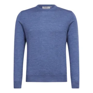 HENRY SARTORIAL Extra-fine Merino Crew Neck Knit BLUE STONE