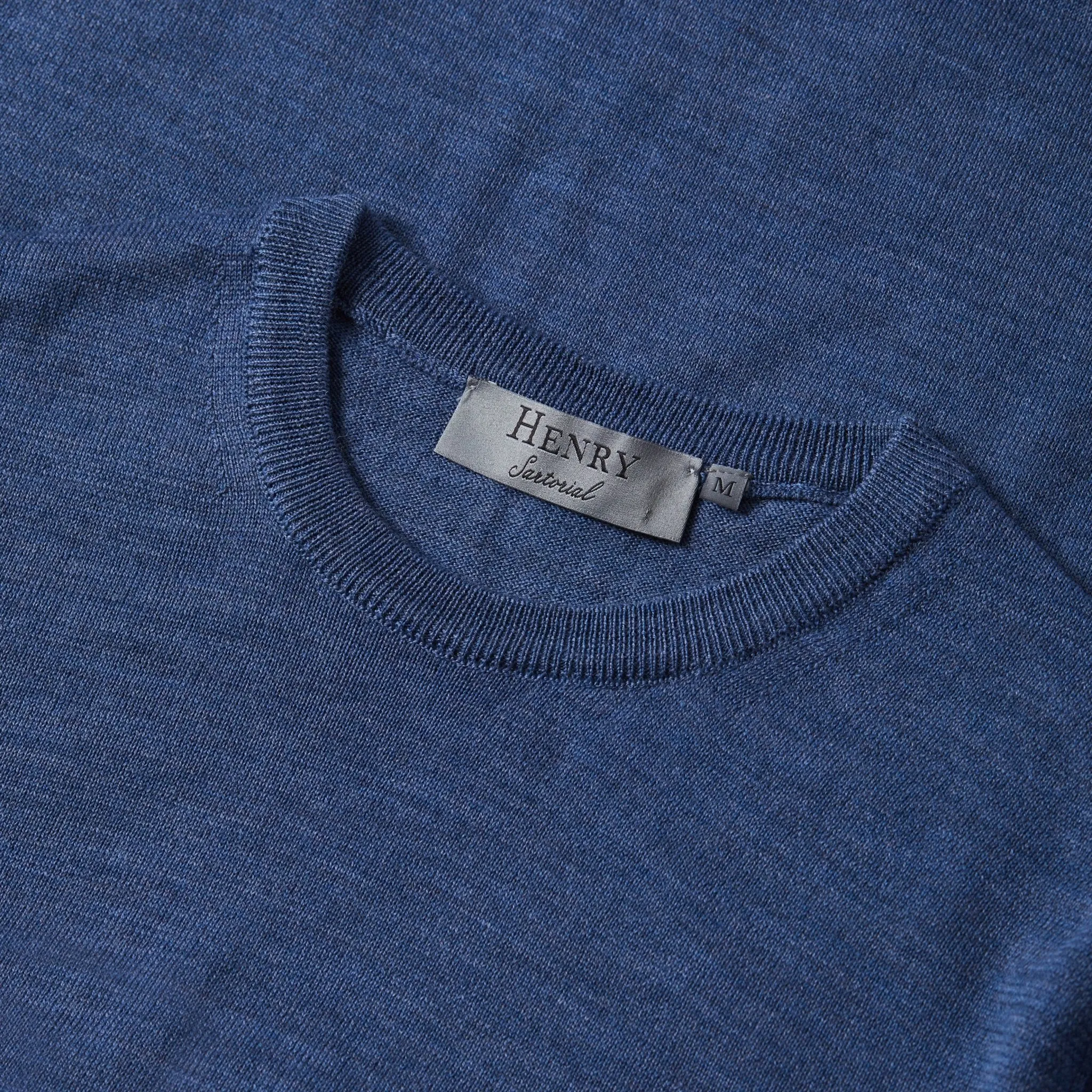 HENRY SARTORIAL Extra-fine Merino Crew Neck Knit BLUE STONE