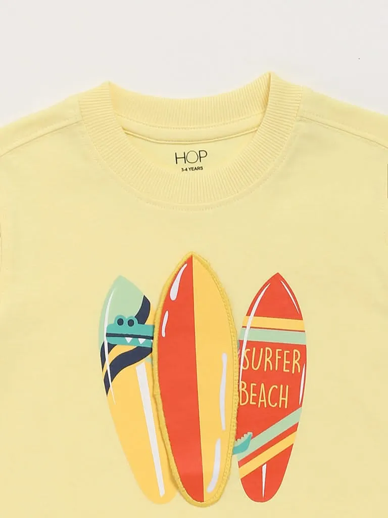 HOP Kids Yellow Printed T-Shirt