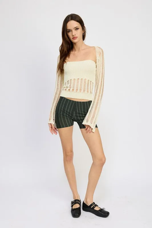 Hot Girl Distressed Sweater Tube Top