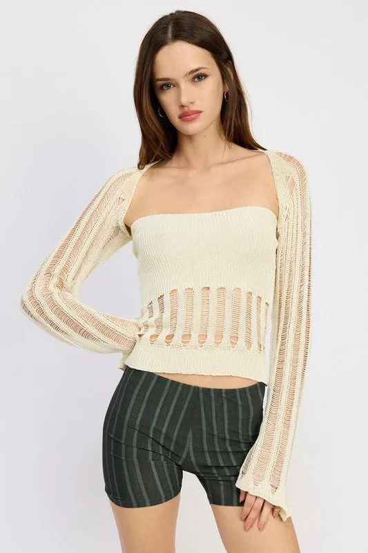 Hot Girl Distressed Sweater Tube Top