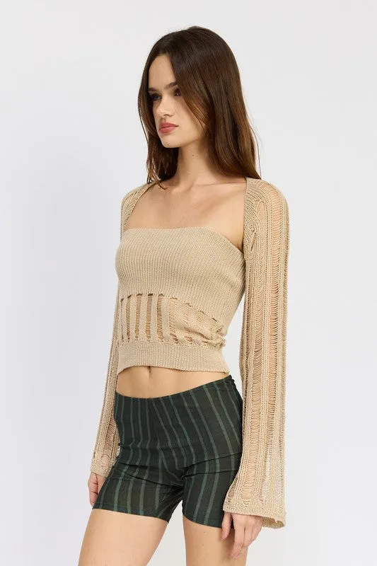 Hot Girl Distressed Sweater Tube Top