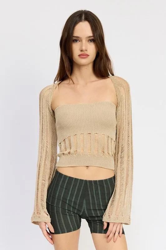 Hot Girl Distressed Sweater Tube Top