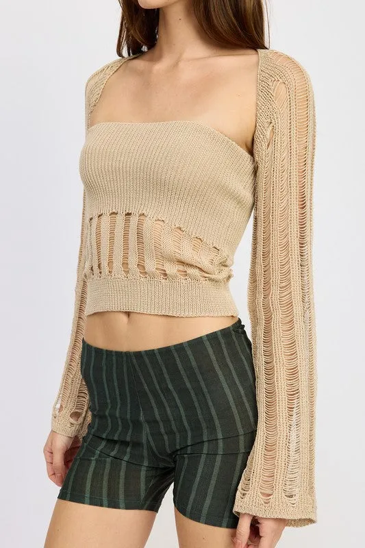 Hot Girl Distressed Sweater Tube Top