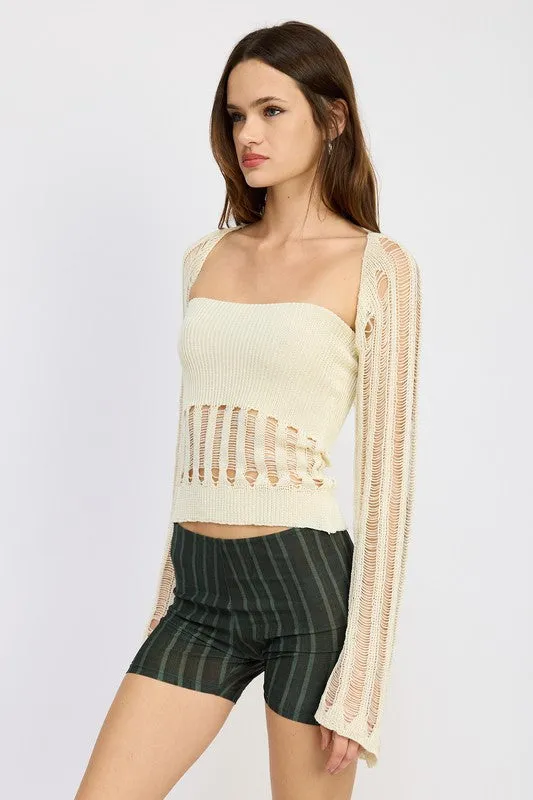 Hot Girl Distressed Sweater Tube Top