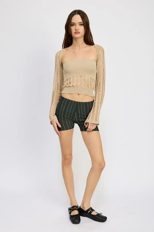 Hot Girl Distressed Sweater Tube Top