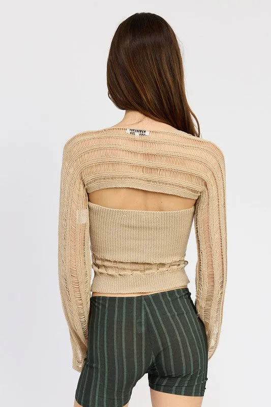 Hot Girl Distressed Sweater Tube Top