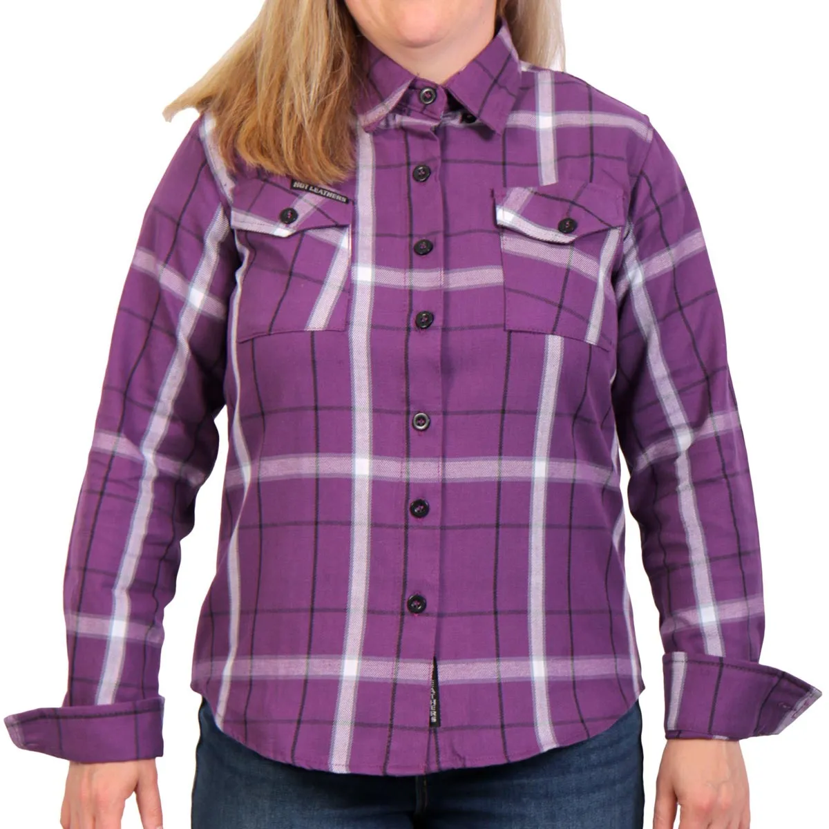 Hot Leathers FLL3010 Ladies Purple, White and Black Long Sleeve Flannel Shirt