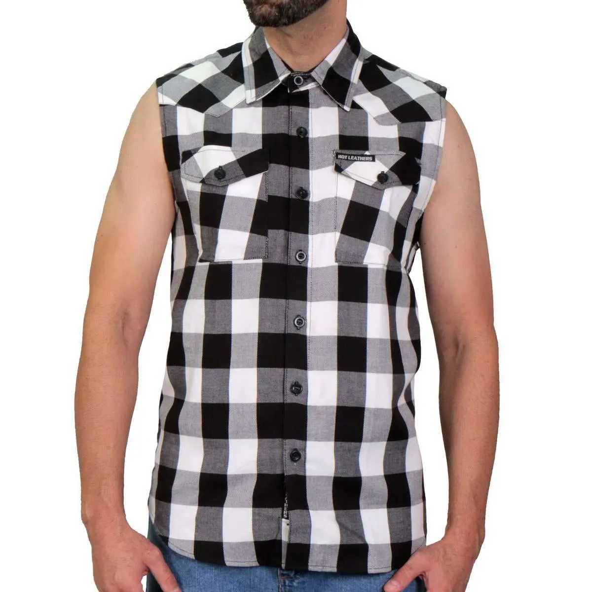 Hot Leathers FLM5004 Men’s Black and White Sleeveless Cotton Flannel Shirt