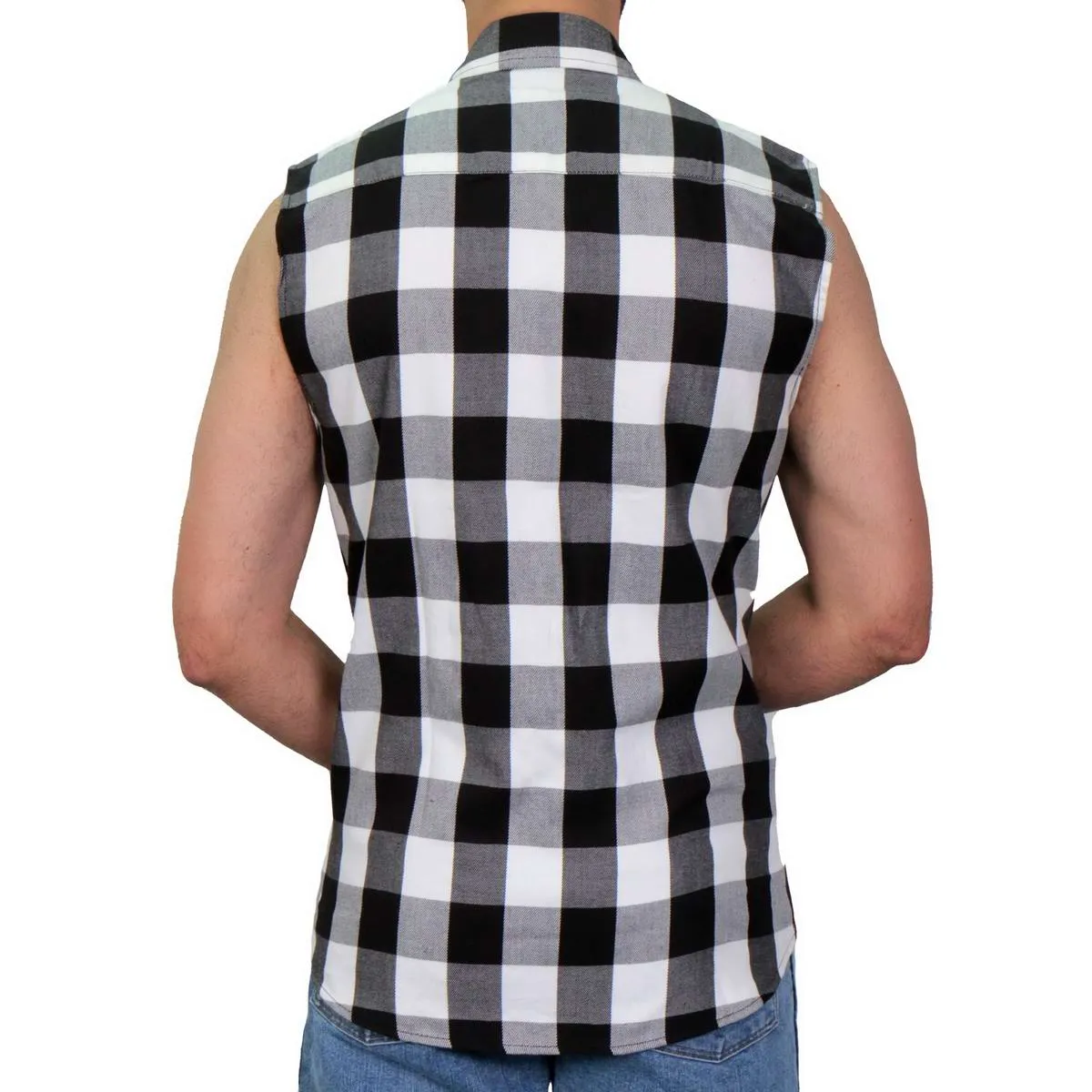 Hot Leathers FLM5004 Men’s Black and White Sleeveless Cotton Flannel Shirt