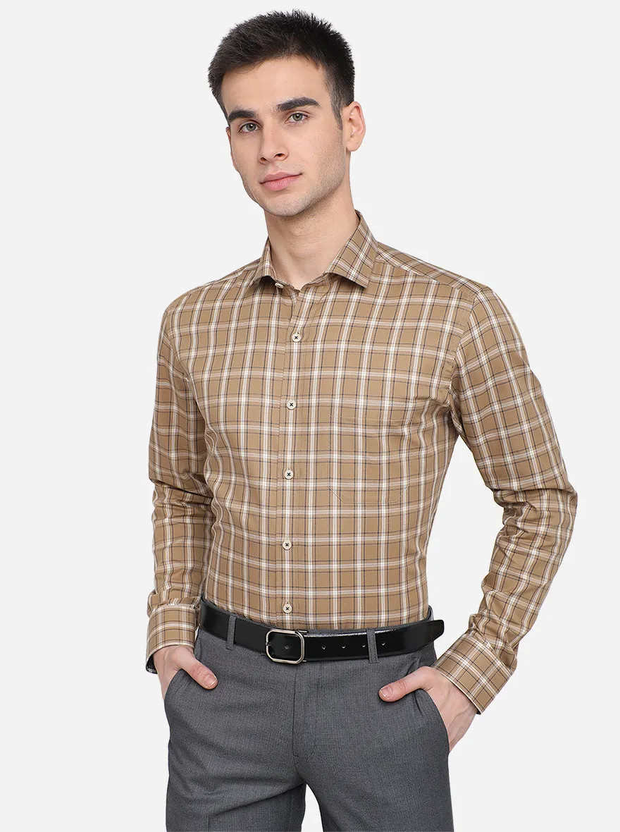 Khaki Checked Slim Fit Formal Shirt | JadeBlue