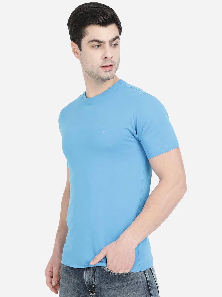 Light Blue Solid Slim Fit T-Shirt | JadeBlue