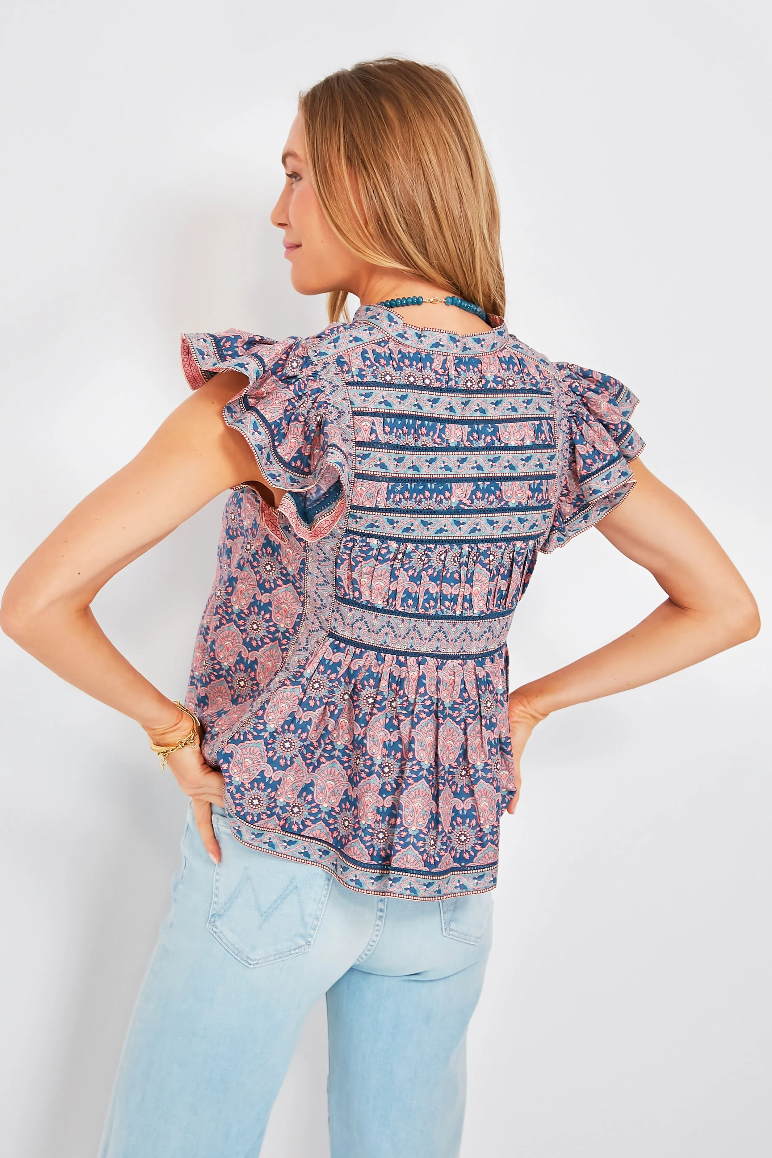 Lilac Parker Print Flutter Sleeve Top