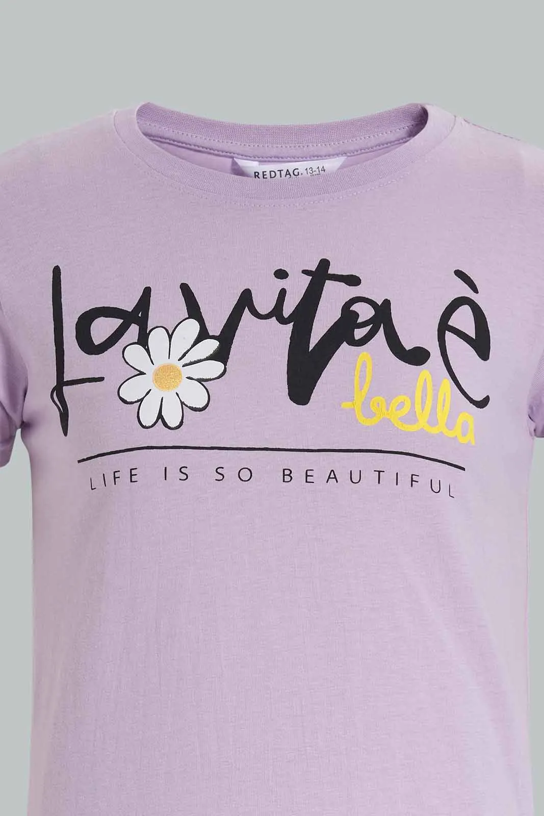 Lilac Printed T-Shirt For Senior Girls