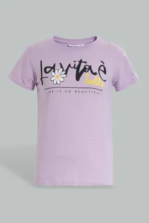 Lilac Printed T-Shirt For Senior Girls