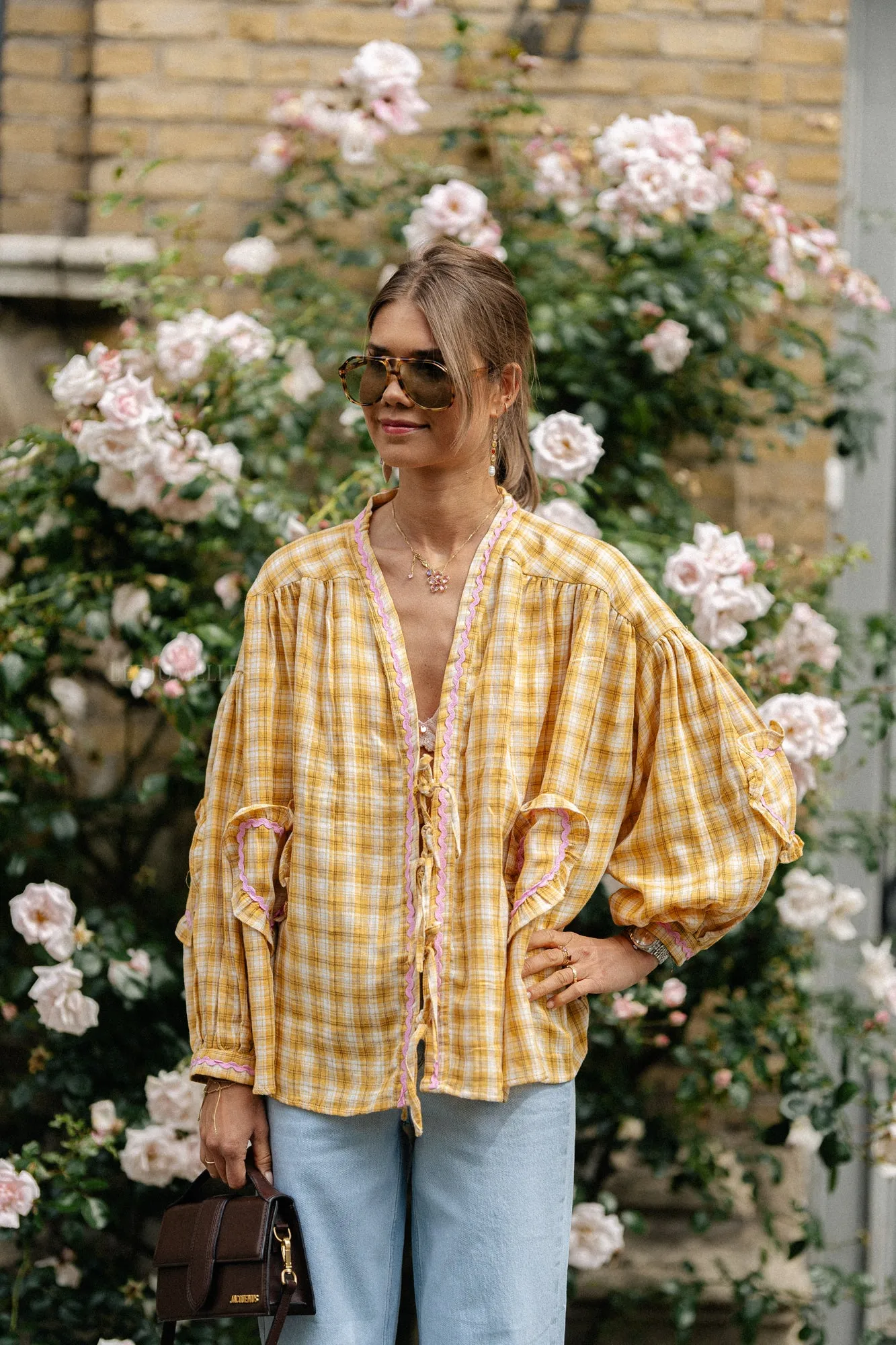 Lilou cotton frill shirt ochre