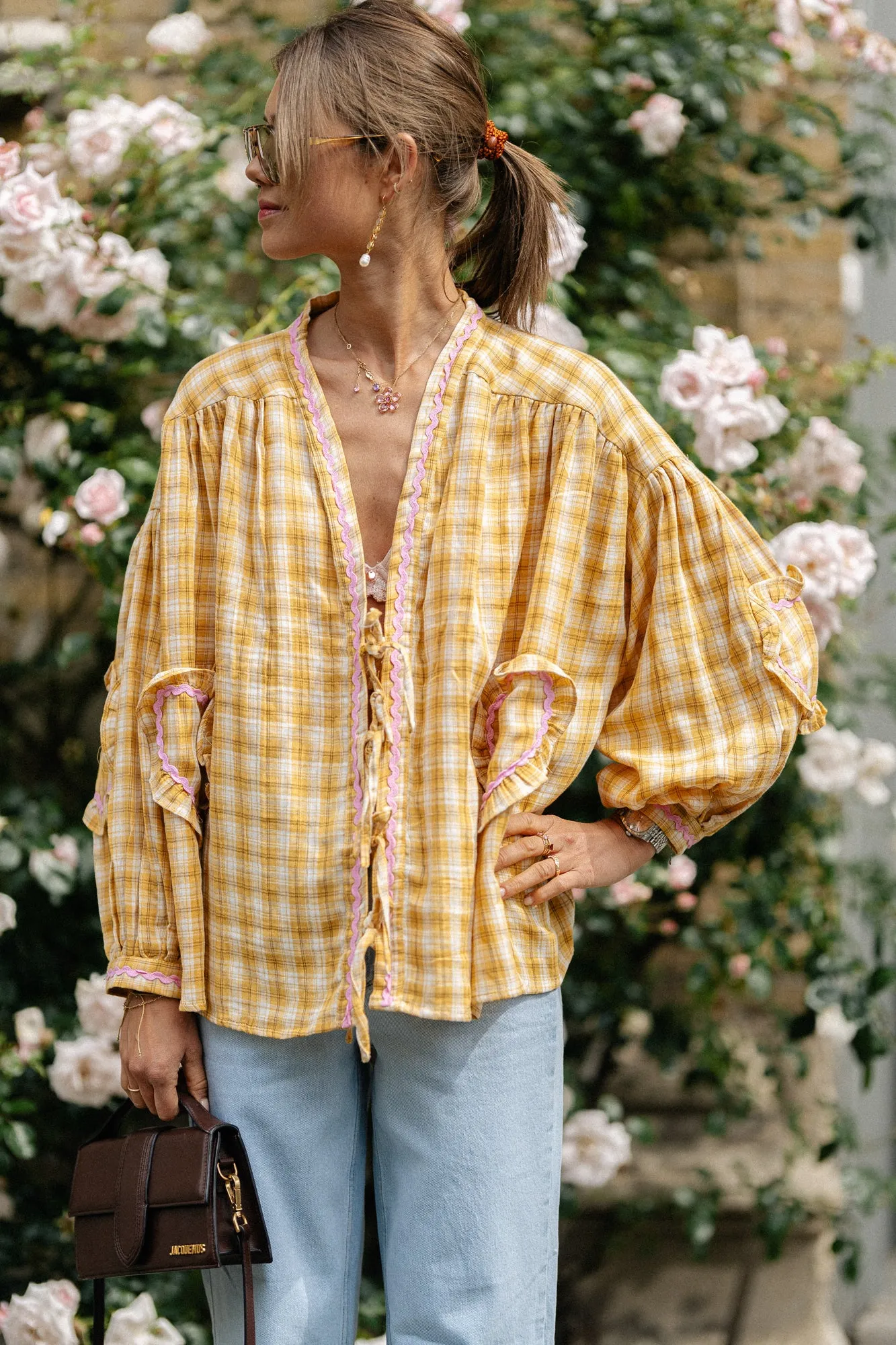 Lilou cotton frill shirt ochre