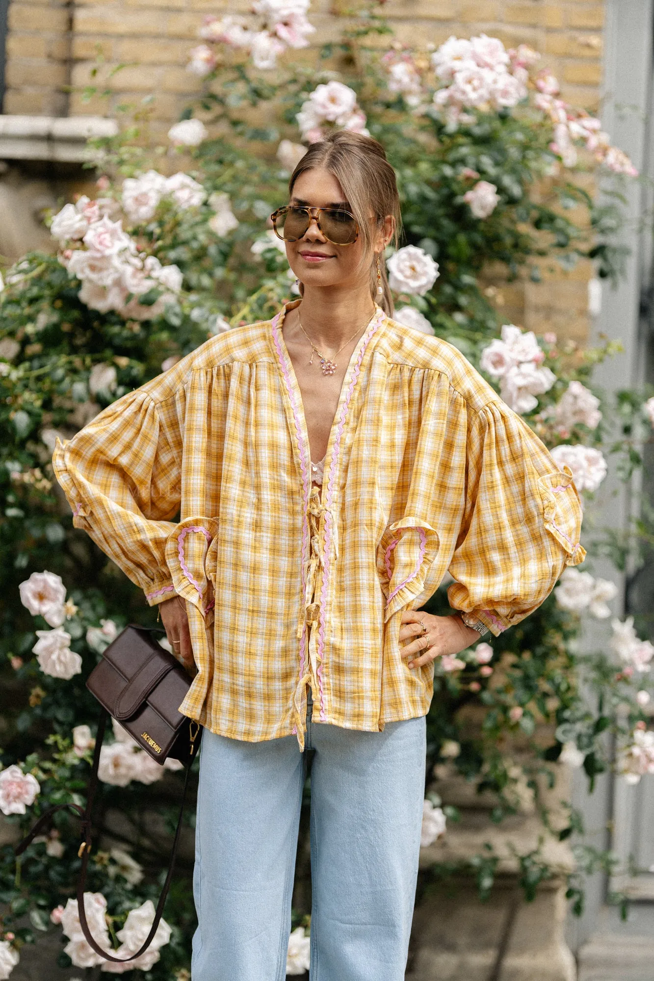 Lilou cotton frill shirt ochre