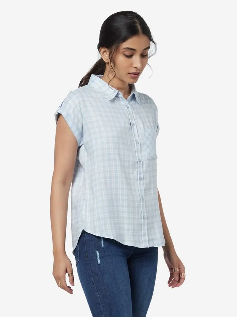 LOV Blue Checkered Topaz Top