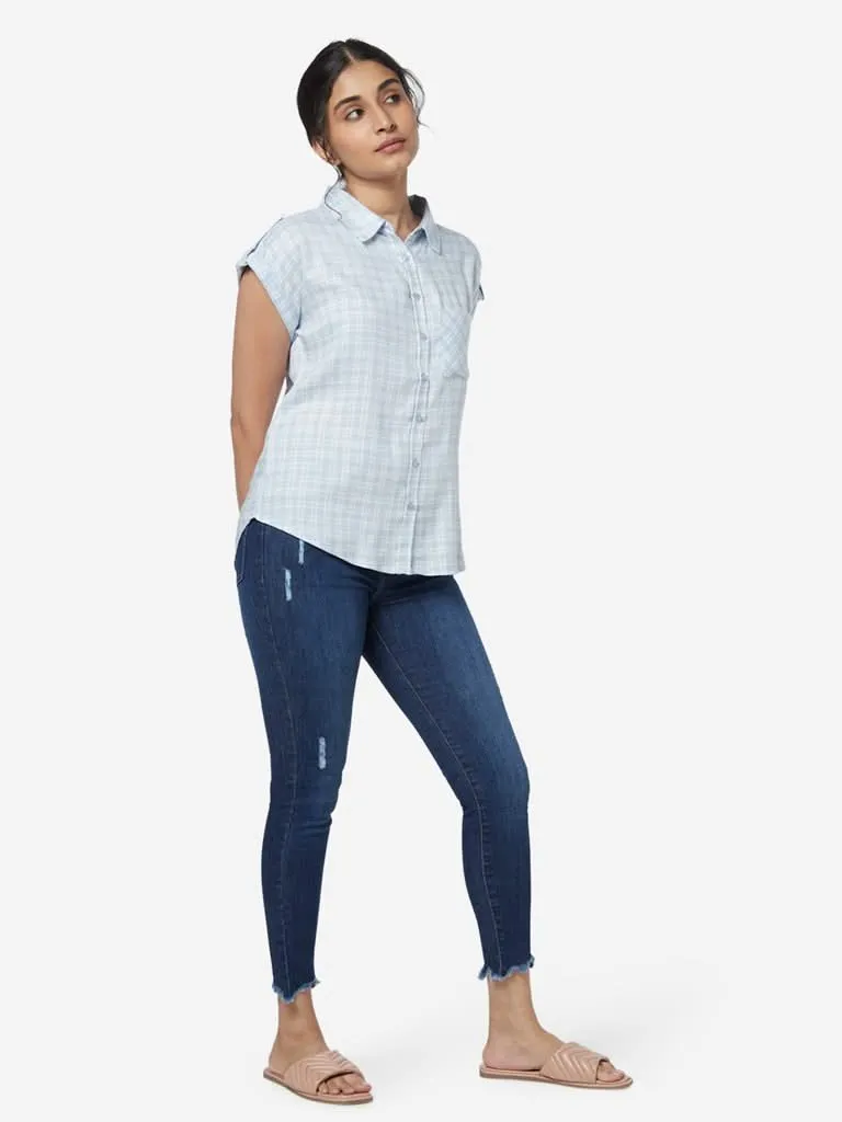 LOV Blue Checkered Topaz Top