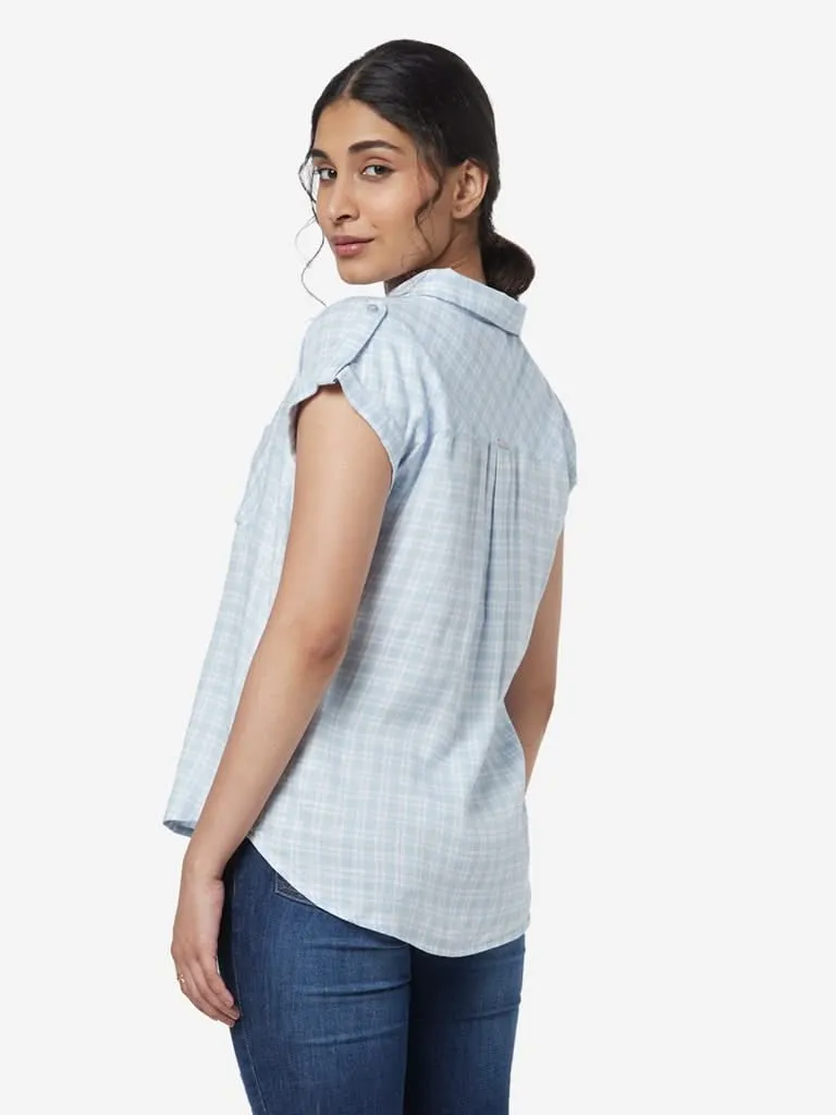 LOV Blue Checkered Topaz Top