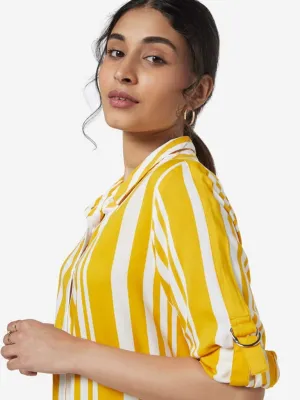 LOV Mustard Striped High-Low Kiko Casual Shirt