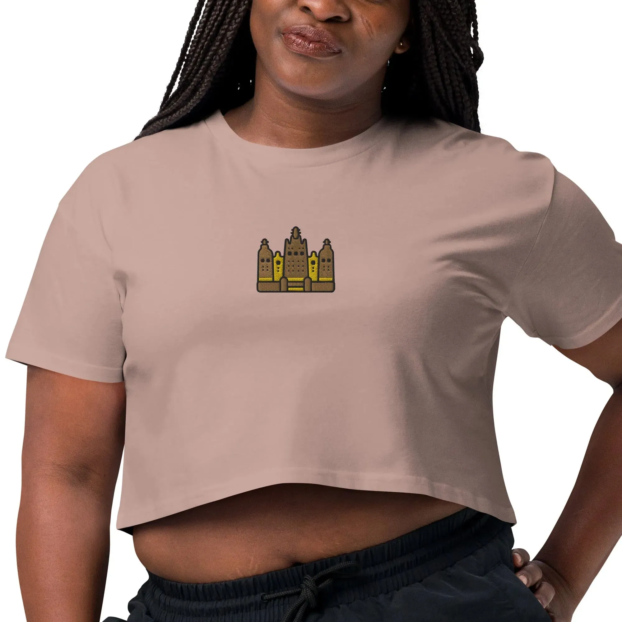 Malian Great Mosque Embroidered Cropped T-Shirt