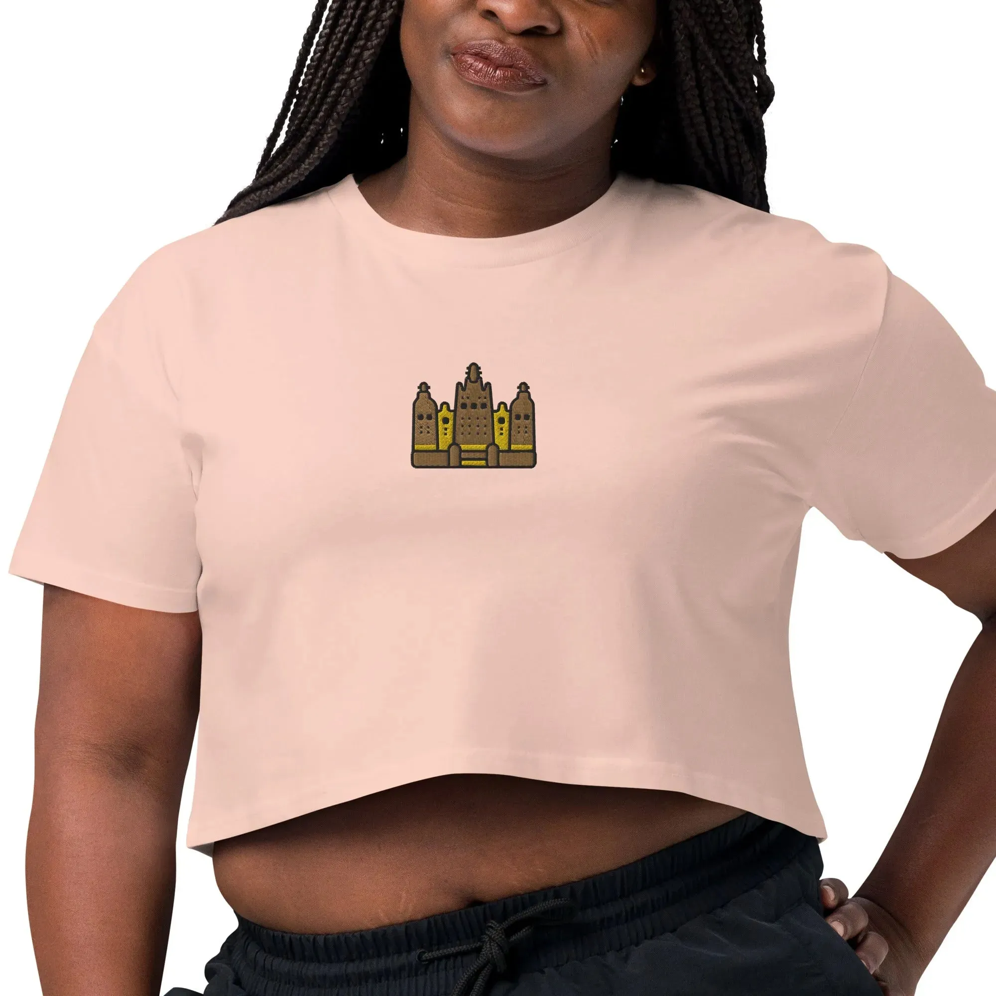 Malian Great Mosque Embroidered Cropped T-Shirt