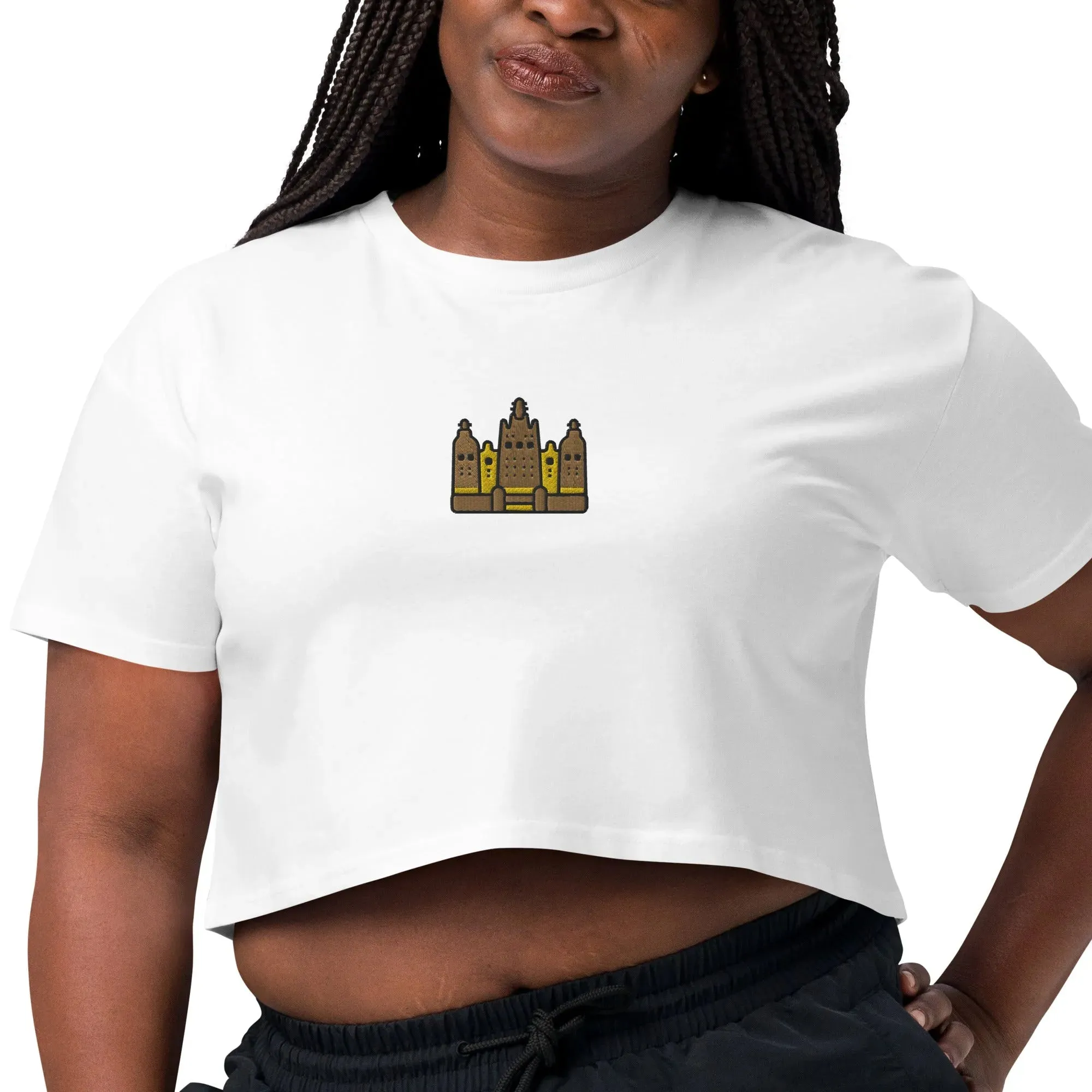 Malian Great Mosque Embroidered Cropped T-Shirt