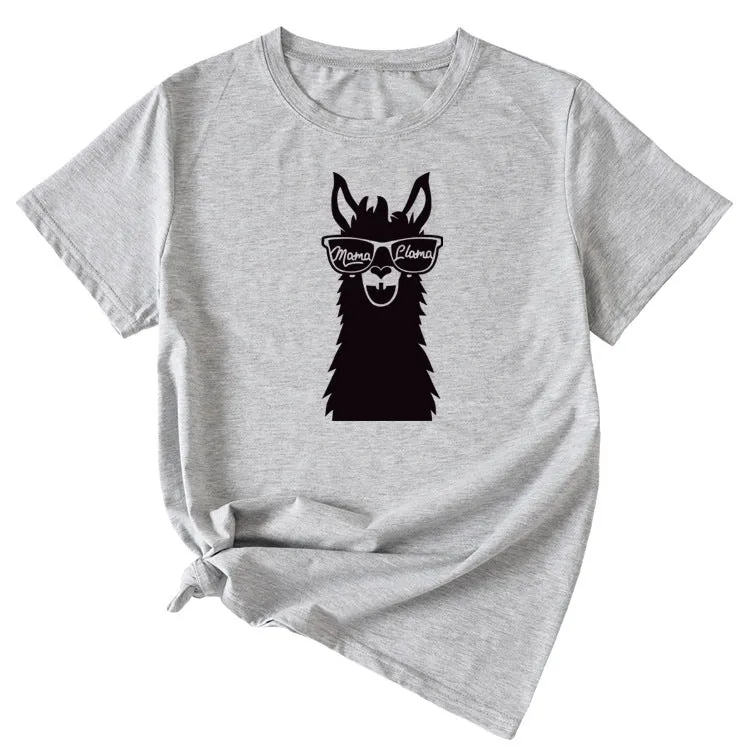 MAMA Llama Fun Graphic Print Women's Casual Crewneck Short Sleeve T-Shirt