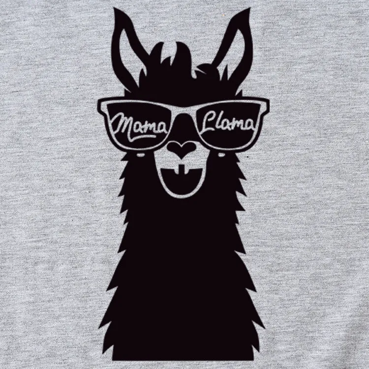 MAMA Llama Fun Graphic Print Women's Casual Crewneck Short Sleeve T-Shirt