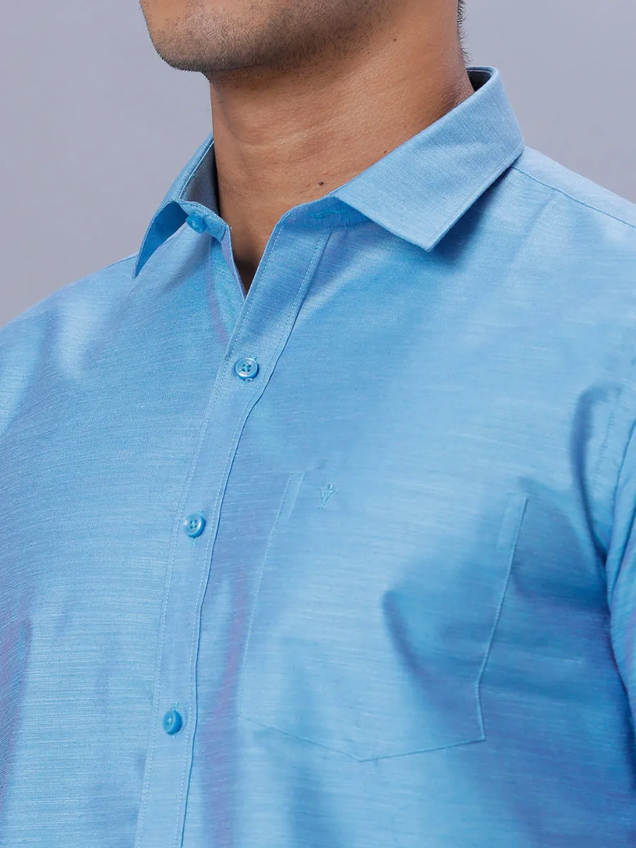 Men Cotton Blend Half Sleeves Shirt Light Cyan T29 TE7