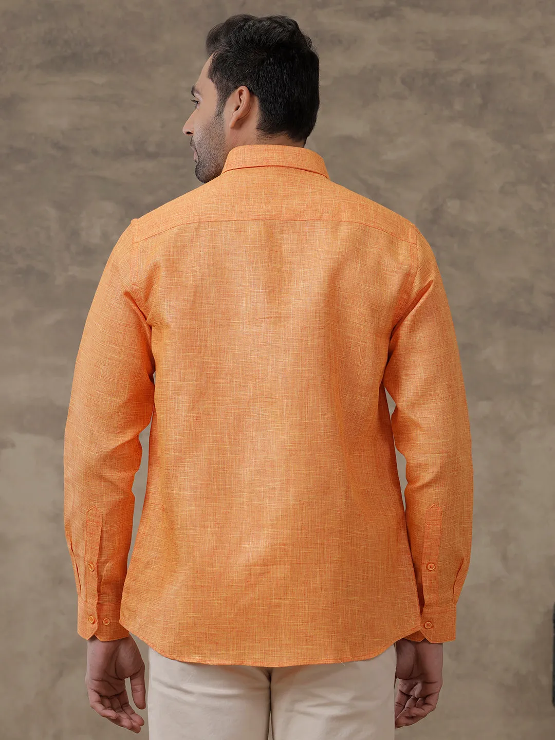 Men Cotton Blend Shirt Orange T38 TN2