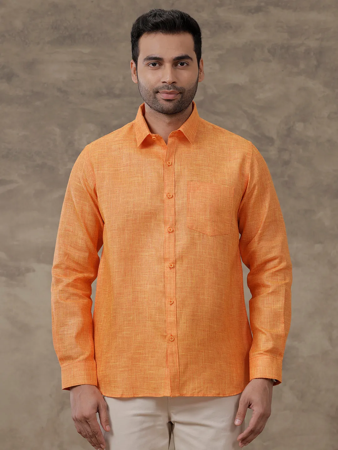 Men Cotton Blend Shirt Orange T38 TN2