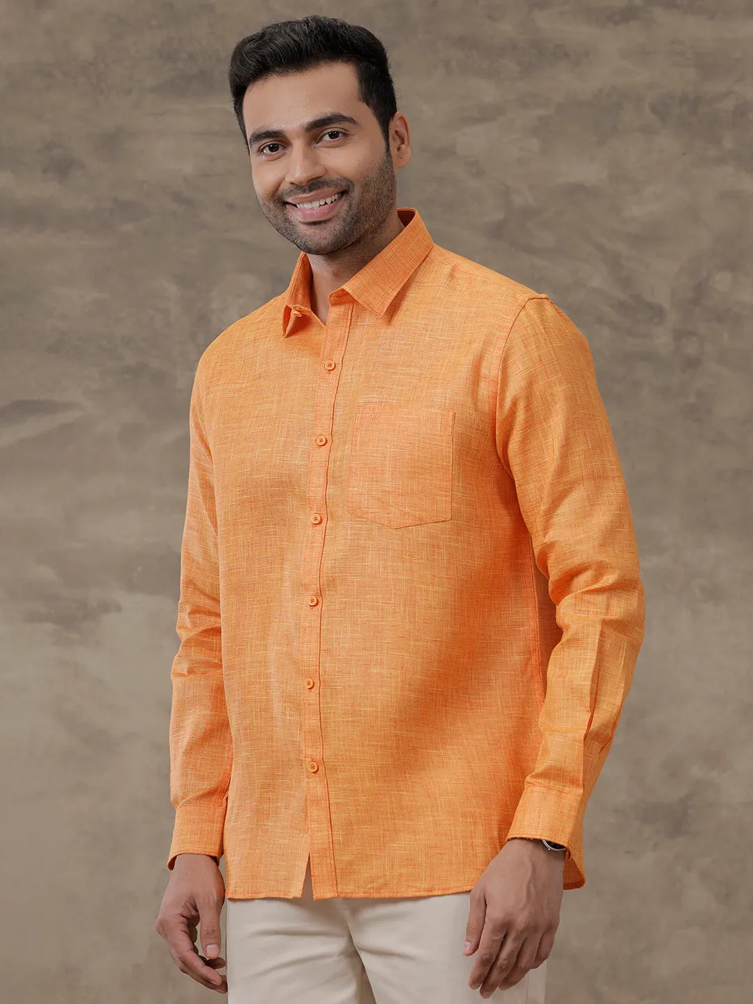 Men Cotton Blend Shirt Orange T38 TN2