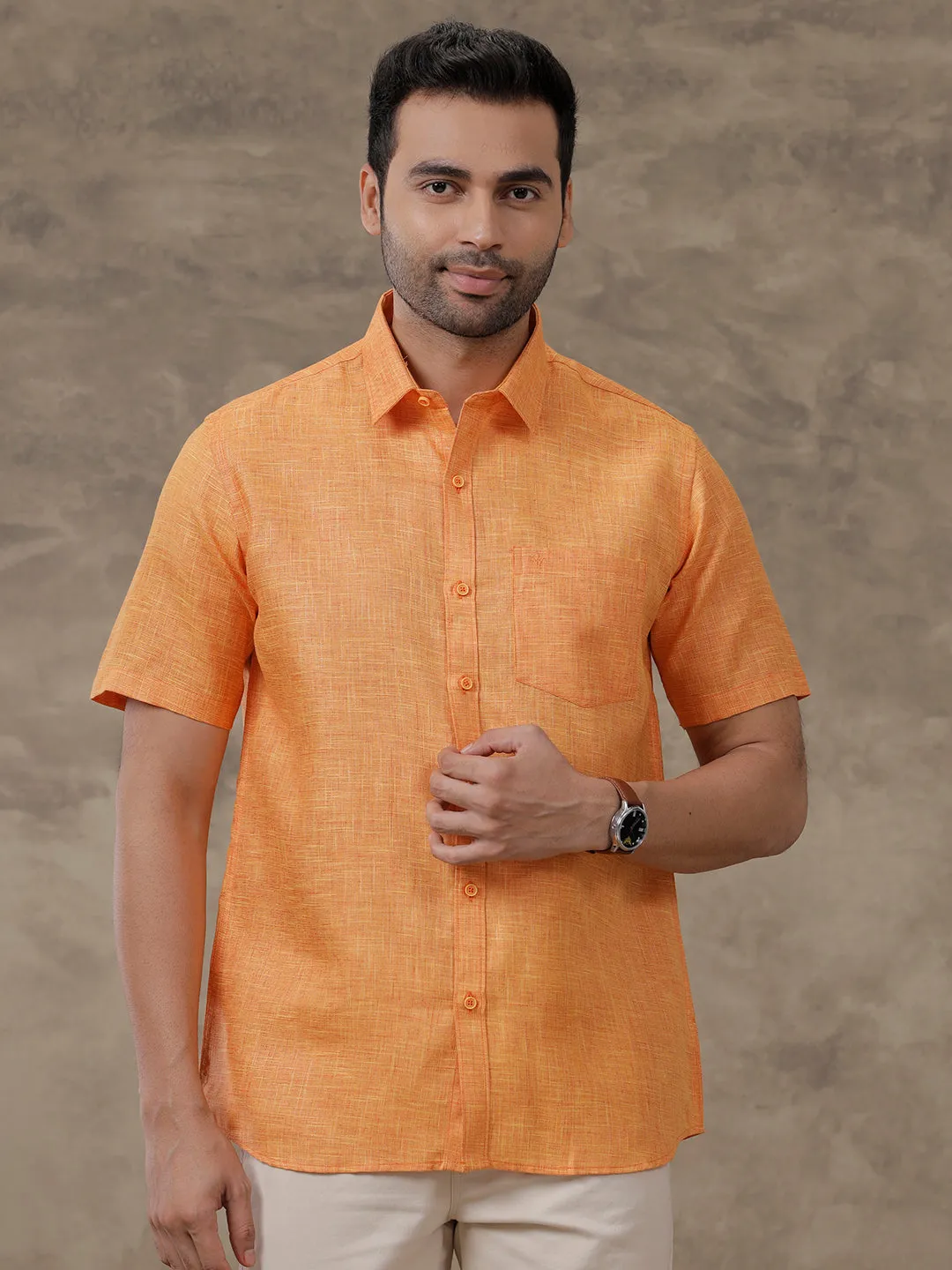 Men Cotton Blend Shirt Orange T38 TN2