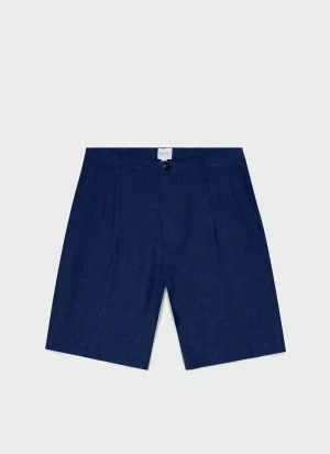 Men's Pleated Linen Short in Light Navy