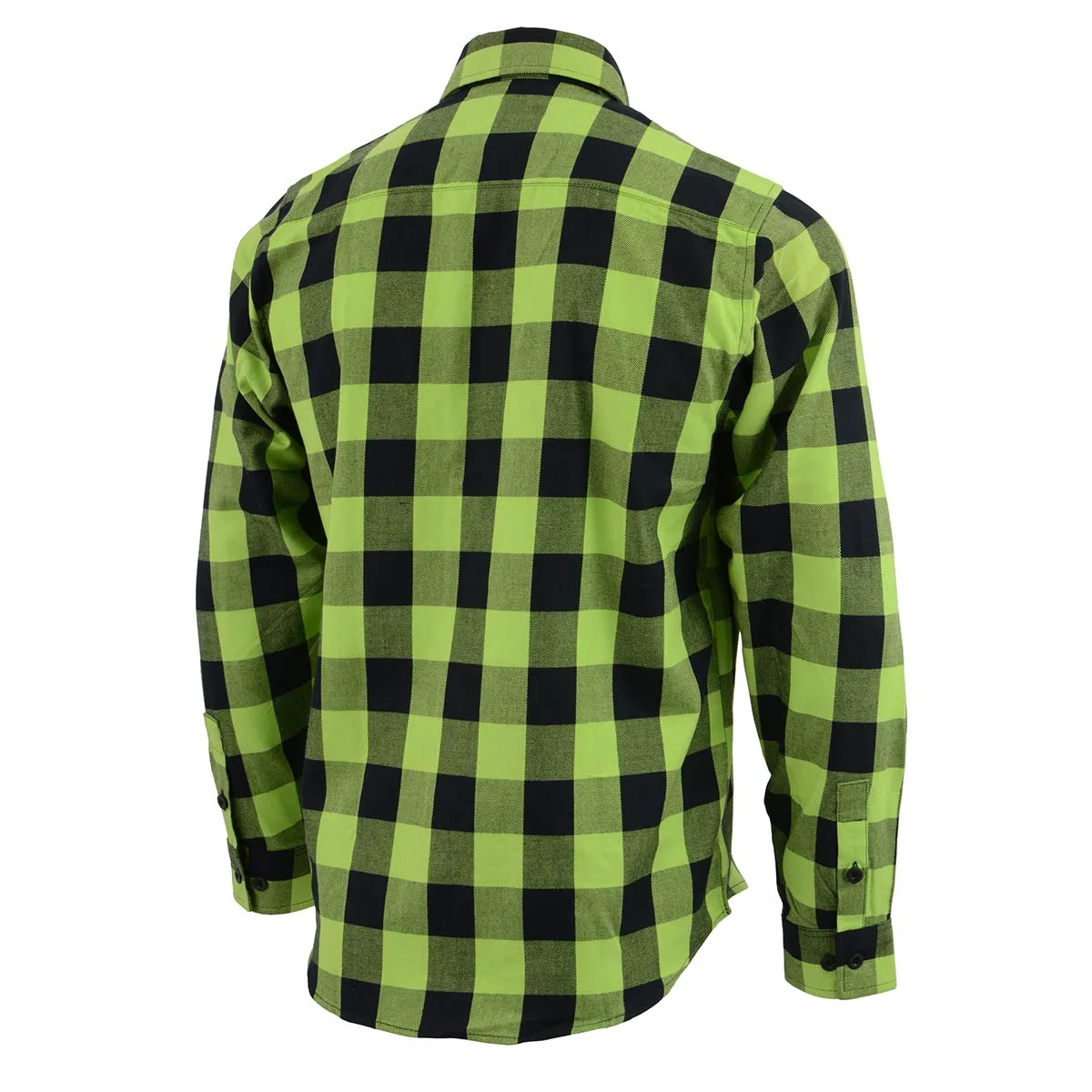 Milwaukee Leather Men's Flannel Plaid Shirt Black and Neon Green Long Sleeve Cotton Button Down Shirt MNG11632