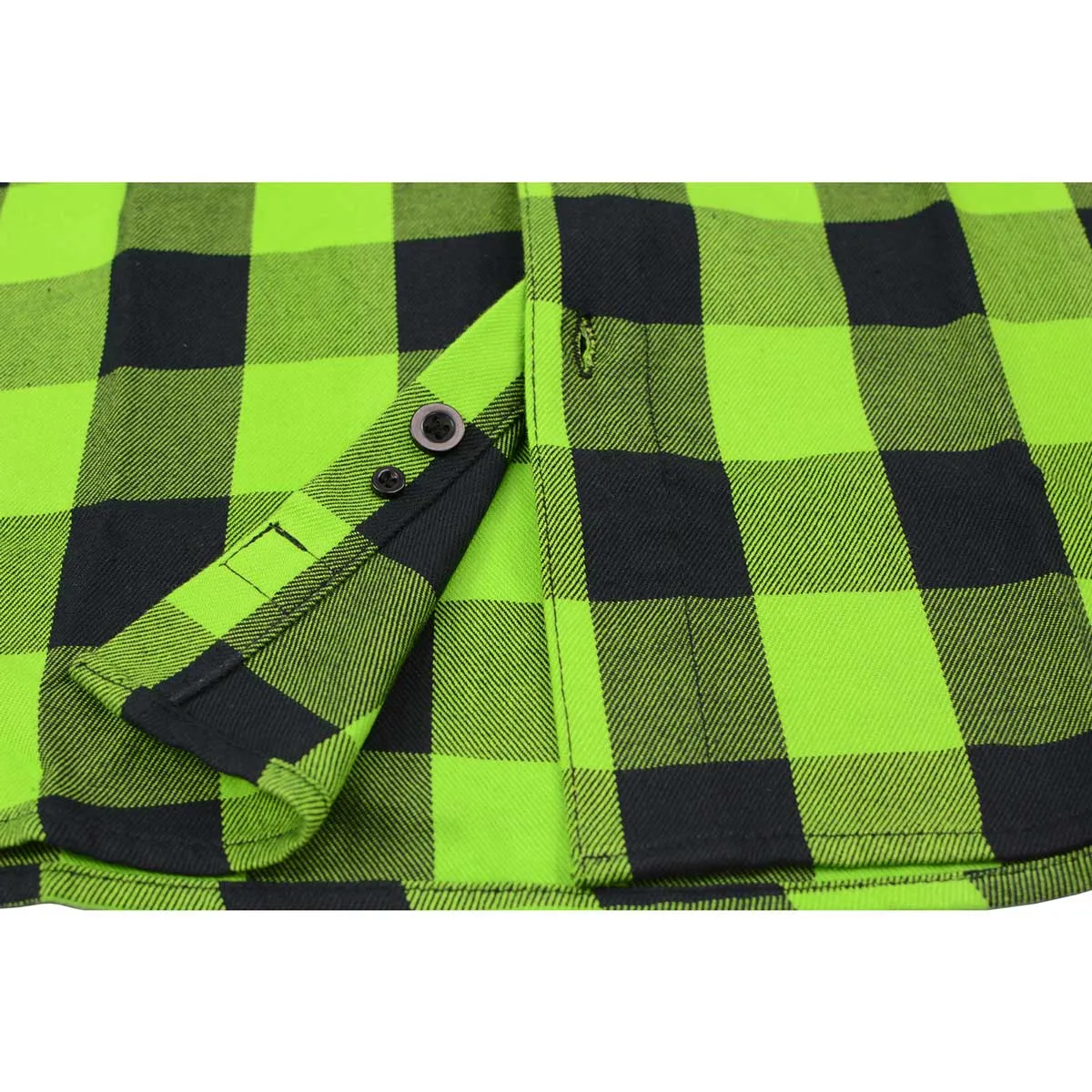 Milwaukee Leather Men's Flannel Plaid Shirt Black and Neon Green Long Sleeve Cotton Button Down Shirt MNG11632