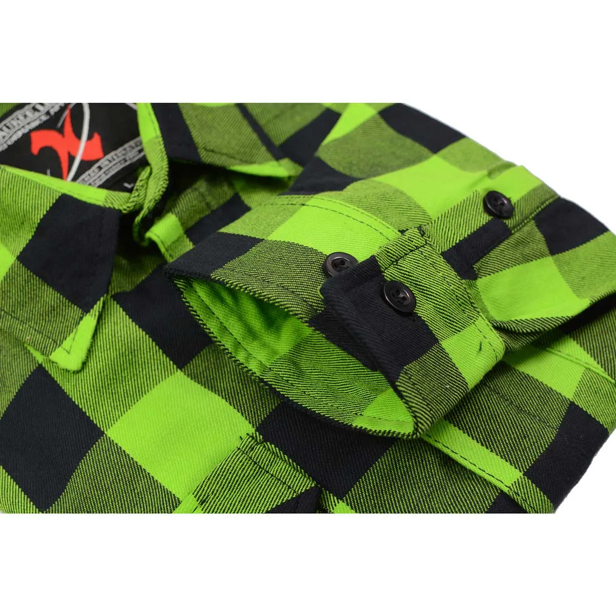 Milwaukee Leather Men's Flannel Plaid Shirt Black and Neon Green Long Sleeve Cotton Button Down Shirt MNG11632