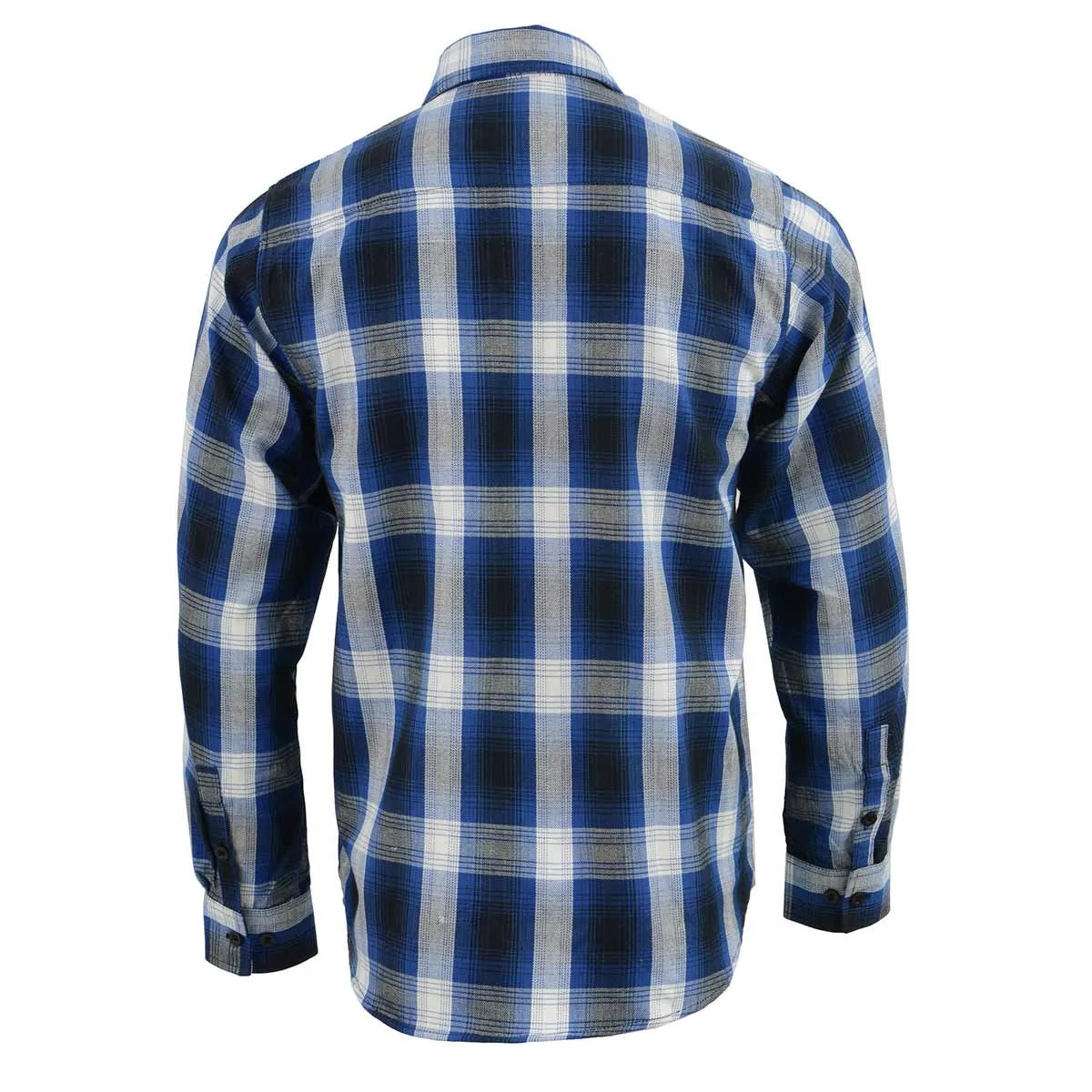 Milwaukee Leather Men's Flannel Plaid Shirt Blue and White Long Sleeve Cotton Button Down Shirt MNG11635