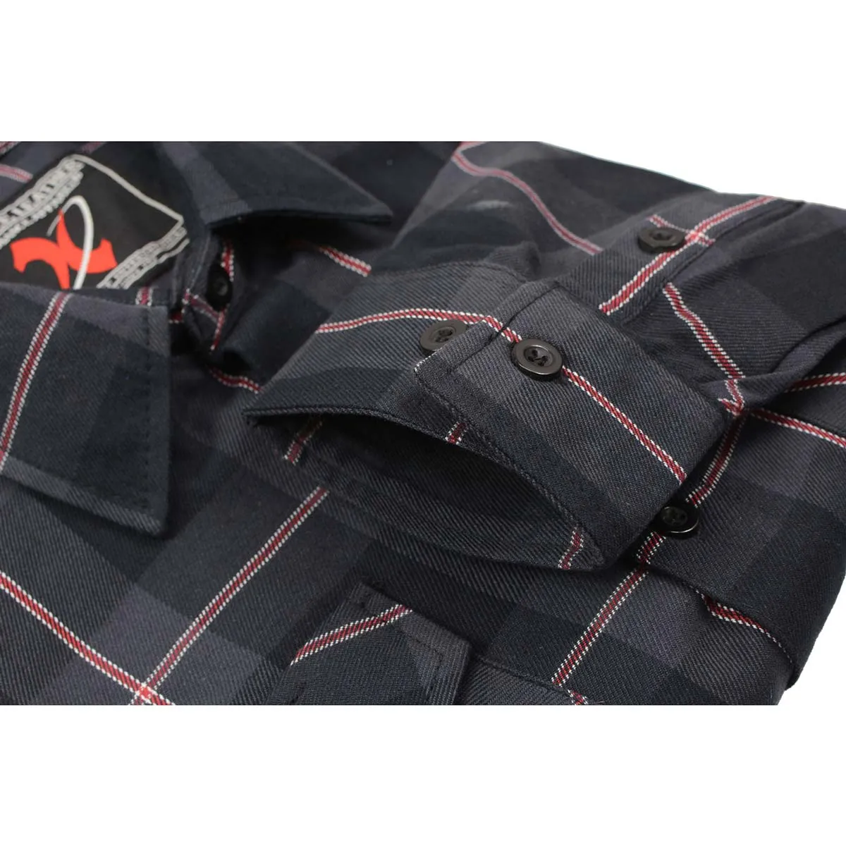 Milwaukee Leather MNG11647 Men's Black with Grey and Red Long Sleeve Cotton Flannel Shirt